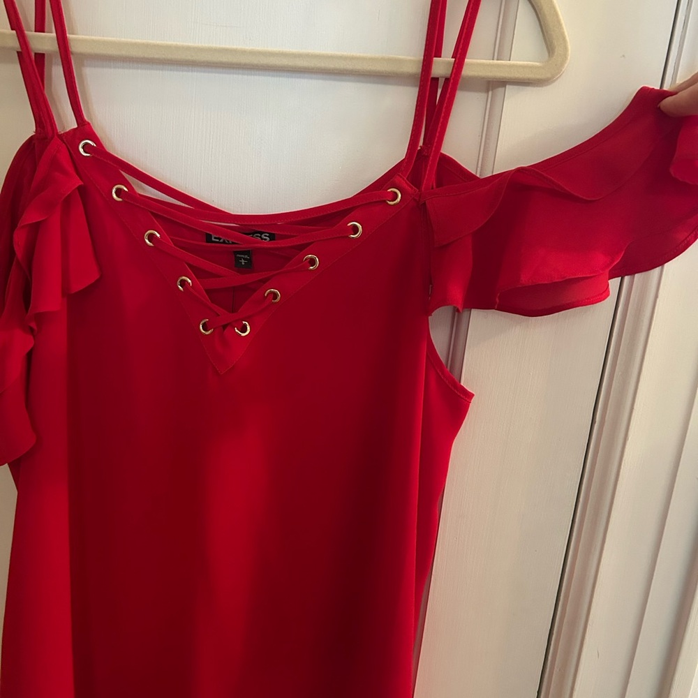 Express Cold Shoulder Large Red Ruffled Top - Picture 2 of 6
